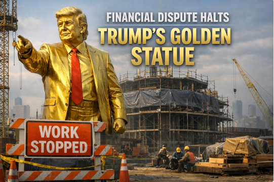 A financial dispute halts work on Trump’s golden statue
